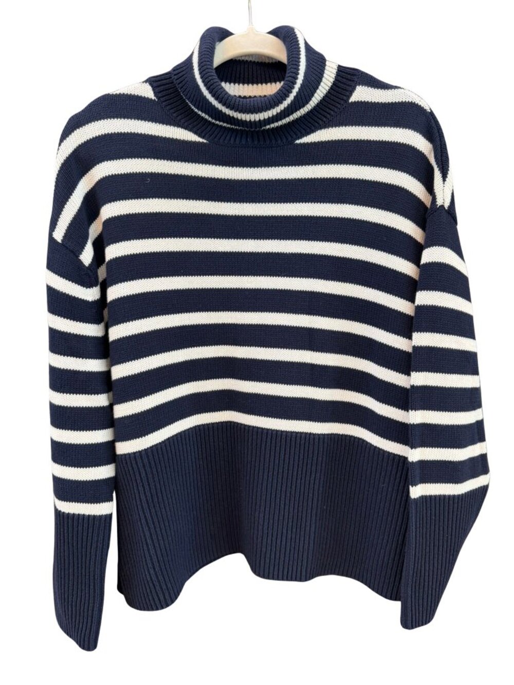 Gap Navy White Striped Cotton Turtleneck Sweater Coastal Small